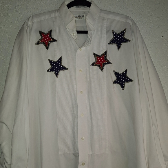 Vintage Tuxedo Shirt Patriotic Stars Embellishment By Chaplin Size Large 32-33 - Picture 3 of 9